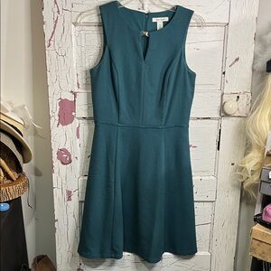 White House Black Market Teal Midi Dress Zip Back w/ eyeHook Sz 10 Lined
